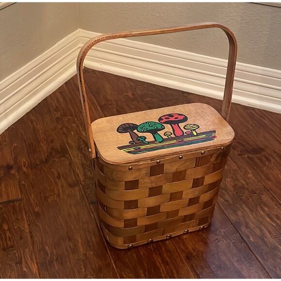 Mushroom Basket Purse Vintage Hand Painted Retro Kitsch Lined Made in Hong Kong - Picture 6 of 16